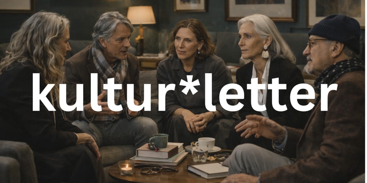 Menschen sitzen in einer Art Wohnzimmer zusammen und unterhalten sich.