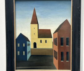 Carl Grossberg, Komposition mit Kirche zwischen Häusern, 1923, Öl auf Leinwand